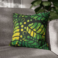 Green and Yellow Batik Leaves Pillowcase