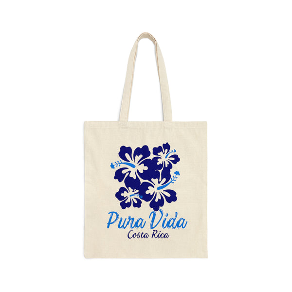 Pura Vida Costa Rica Blue Hibiscus Canvas Tote Bag