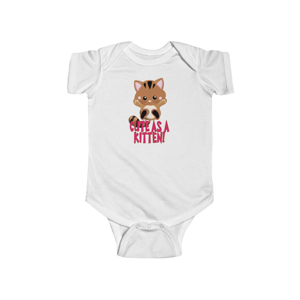 Cute as a Kitten with Tabby Kitty Cat Baby Onesie Infant Toddler Bodysuit for Boys or Girls
