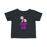 Funny Speaker of the House Pink Text Baby Infant Toddler Tee Shirt for Boys or Girls