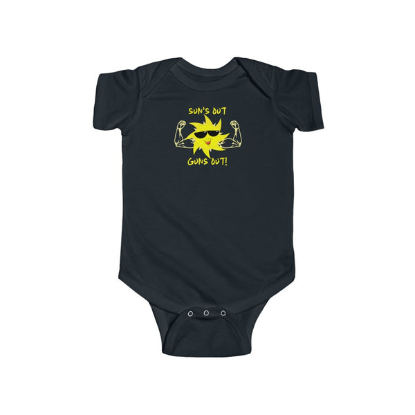 Suns Out Guns Out with Flexing Sun Onesie Infant Bodysuit for Baby Boys or Girls